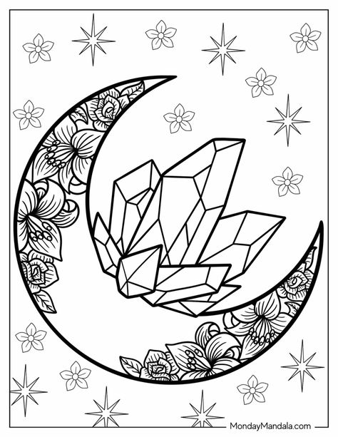 Witchy Coloring Pages For Adults, Colouring In Pages, Crystal Winter, Colouring Sheets For Adults, Stitch Coloring Pages, Moon Coloring Pages, Magical Crystal, Witch Coloring Pages, Color Drawing Art