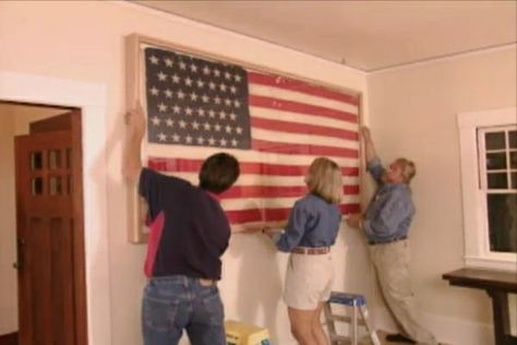 Learn how to build a flag display case; details include building a stretcher frame and case along with tips, materials and tool lists. Home Bar Designs Diy, Framed American Flag, Diy Flag, Flag Display Case, Build A Frame, Flag Display, Man Cave Home Bar, Framed Flag, A Flag