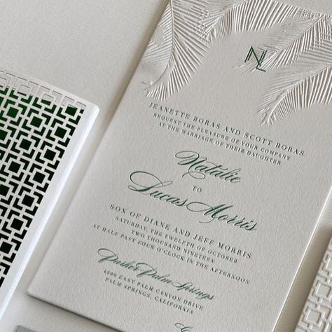 Isle Of Palms Wedding, Cabo Wedding Invitations, Palm Tree Wedding Invite, Palm Springs Wedding Invitations, Palm Tree Wedding Invitations, Embossed Invitations, Blind Emboss, Embossed Wedding Invitations, Tropical Invitations