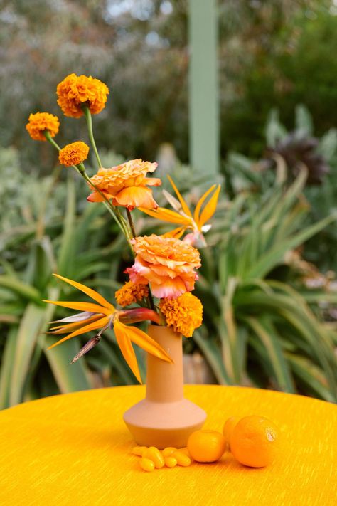 Orange / Yellow Wedding Floral Designs Gallery — Ampersand Oktoberfest Wedding, Wedding Cocktail Tables, Tangerine Wedding, Yellow Flower Arrangements, Orange Centerpieces, Orange Yellow Color, Yellow Color Scheme, Monochromatic Wedding, Indian Wedding Flowers