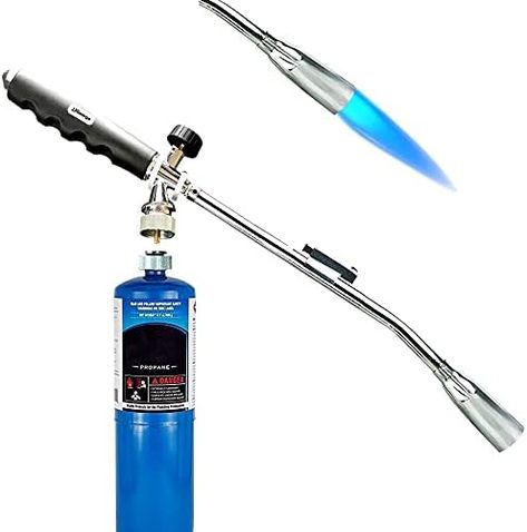 The GASPOWOR weed burner torch provides impressive higher output. Our weed torch propane burner is easy to get your job done by the powerful flame. This weed torches for outside is great tool for burning weeds and stumps, melting snow/ice, searing meat or fish, lighting fires, soldering, doing wo... Charcoal Starter, Propane Torch, Camping 101, Fire Starter, Propane Tank, Blue Flames, Electric Lighter, Fire Starters, How To Make Light