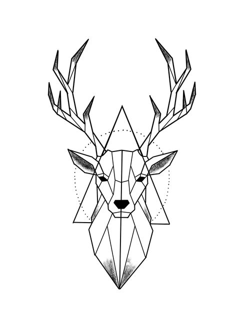 Deer Tattoo Meaning, Stag Tattoo Design, Geometric Deer Head, Deer Head Tattoo, Deer Tattoo Designs, Geometric Wolf Tattoo, Geometric Animal Tattoo, Stag Tattoo, Geometric Art Animal