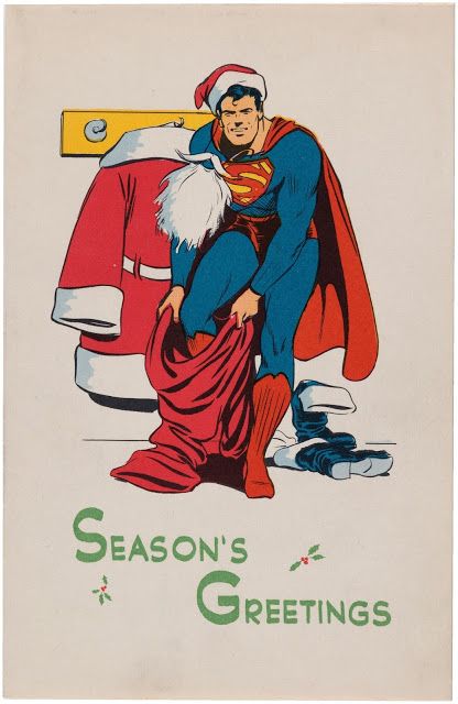 Vintage Superman Christmas card illustration Original Superman, Superhero Christmas, Superman Comic Books, Christmas Card Illustration, Action Comics 1, Christmas Comics, Wheel Of Time, Legion Of Superheroes, Superman Family