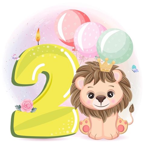 Lion Cartoon, Happy Birthday 2, Cartoon Mascot, Cute Lion, Happy 2nd Birthday, Mom Art, Premium Vector, Graphic Resources, Lion