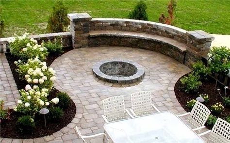 Like the pavers and just the whole   look...maybe above ground would be a better option to avoid kids falling   in Brick Patio, Backyard Fire, Paver Patio, Dream Backyard, Cool Ideas, Backyard Projects, Patio Stones, Renovation Ideas, Outdoor Fire