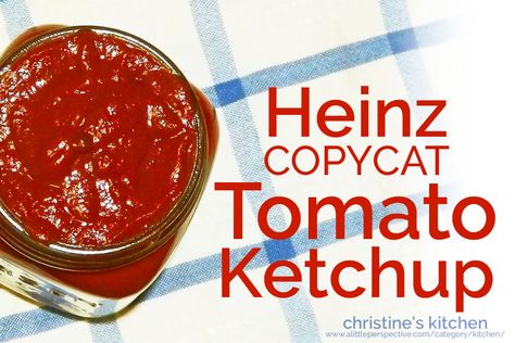 tomato ketchup (heinz copycat) | christine's kitchen at a little perspective Heinz Ketchup Recipe For Canning, Homemade Heinz Ketchup, Copycat Heinz Ketchup Recipe, Heinz Ketchup Recipe, Ketchup Homemade, Canning Sauces, Diy Ketchup, Ketchup Recipes, Can Tomato Paste