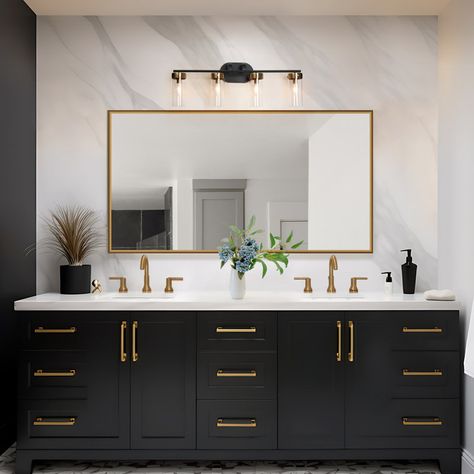 Everly Quinn Marcha Gold Modern Dimmable Vanity Light - Wayfair Canada Black And Gold Bathroom, Gold Bathroom, Light Black, Everly Quinn, Bathroom Vanity Lighting, Vanity Light, Vanity Lighting, Touch Of Modern, Brass Finish