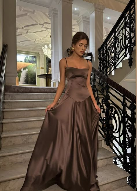 Showstopping Prom Dress, Prom Dresses Earthy, Debutante Ball Guest Dresses, Warm Color Prom Dresses, 1920s Theme Prom Dress, Prom Dress Colors For Tan Skin, Off The Shoulder Long Sleeve Prom Dress, Brides Maids Dresses Brown, Regal Bridesmaid Dresses