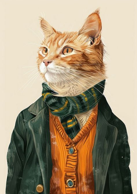 A bobtail cat wears clothes as in painting of Vincent van Gogh animal clothing portrait. | free image by rawpixel.com / saturday Cats In Clothes Art, Animals In Clothes Illustration, Bobtail Cat, Animal Clothing, Cat Background, Animal Portraits Art, Awesome Designs, Art Idea, Aesthetic Things