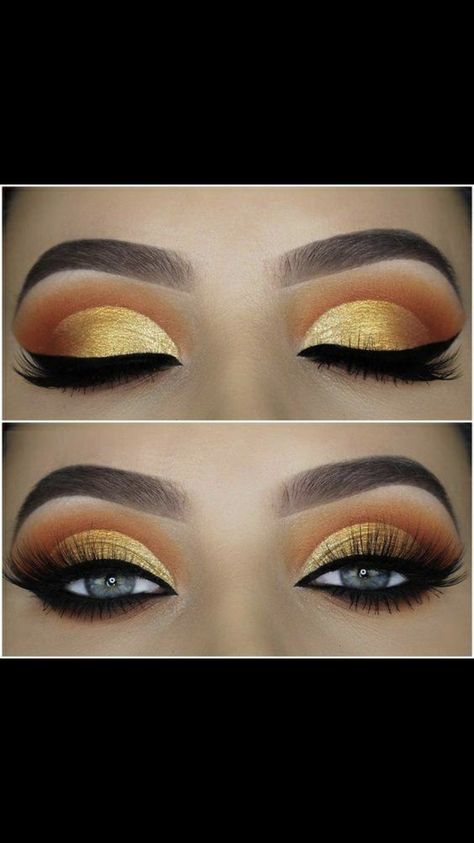 Yellow eyeshadow Eyeshadow Looks For Yellow Dress, Yellow Glitter Eyeshadow Looks, Eyeshadow Looks Yellow, Prom Makeup Yellow Dress, Prom Makeup Yellow, Make Up For Yellow Outfit, Prom Makeup For Yellow Dress, Eye Makeup For Yellow Dress, Nails To Go With Yellow Dress