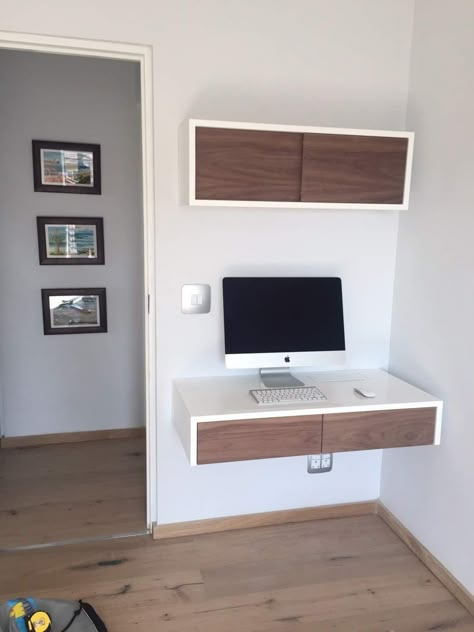 Floating Desk With Drawers, Floating Desk Ideas, Floating Wall Desk, Desk Floating, Computer Desk Design, Study Table Designs, Desk Diy, Furniture Desk, Home Office Table