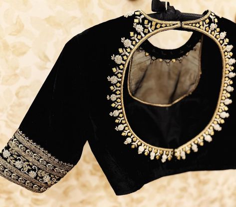 Zardosi Blouse, Simple Saree Blouse Designs, Embroidery Blouse Saree, Zardosi Work Blouse, Hand Embroidery Blouse, Black Blouse Designs, Ready Made Blouse, Modern Blouse, Maggam Blouse