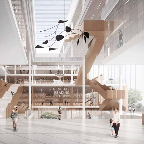 Gwangju City Main Library | 1CStudio | Archinect Gwangju South Korea, Atrium Design, Library Pictures, Library Architecture, Interior View, Mall Design, Project Site, Architecture Design Concept, Architecture Rendering