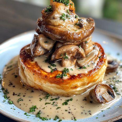 Chicken and Mushroom Vol-au-Vent 🍗🍄 Ingredients: - 200 ml chicken stock - 2 tbsp flour - 4 ready-to-fill vol-au-vents of about 10 cm in diameter - 100 ml crème fraîche - 300 g chicken breasts, diced - 200 g button mushrooms, sliced - 1 onion, chopped - 2 tbsp butter - Salt and pepper - Chopped fresh parsley for garnish Instructions: 1. Preheat your oven according to the instructions on the vol-au-vent packaging. Prepare the little golden wonders that will welcome the tasty filling! 2. In a... Chicken Vol Au Vent Recipe, Vol Au Vent Fillings, Vol Au Vent Recipe, Mushroom Vol Au Vent, Chicken Vol Au Vent, Gastro Pub Food, Ideas Cenas, Chicken And Mushroom, Button Mushrooms