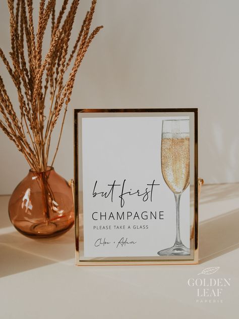 Wedding Welcome Champagne, Champaign Bar, Prosecco Party, Champagne Sign, But First Champagne, Brunch And Bubbly, Champagne Bar, Welcome Drink, Wedding Toasts