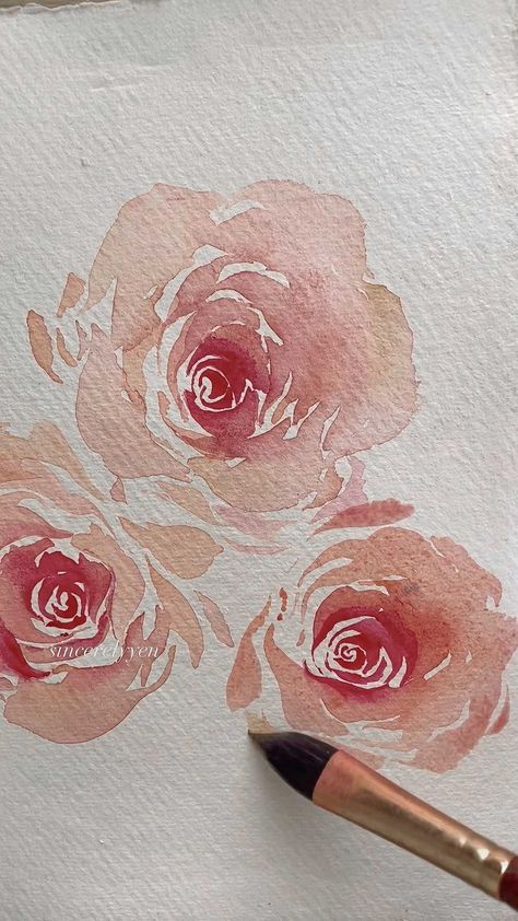 Loose Watercolor Roses, Watercolor Rose Tutorial, Abstract Rose Painting, Watercolour Roses, Art Demonstrations, Arte Aesthetic, Roses Art, Learn Watercolor Painting, Roses Watercolor