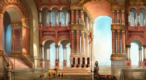 Cair Paravel.  Artist unknown. Cair Paravel, Peter Pevensie, Narnia 3, Prince Caspian, Throne Room, Interior Illustration, Cs Lewis, Fantasy Castle, Chronicles Of Narnia