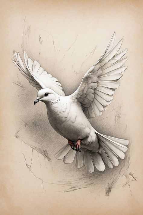 Statue Pencil Drawing, Dove Design, White Dove Tattoos, Dove Drawing, Spirit Drawing, Dove Flying, Dove Tattoo Design, Fly Drawing, Vogel Tattoo