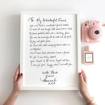 Friendship Poem Art Print A4 By Crafteratti | notonthehighstreet.com Gifts To Make For Your Best Friend, Creative Christmas Gifts For Friends, Creative Birthday Gifts For Best Friend, Sentimental Gifts For Best Friend, Birthday Bff, Mum Poems, Personalised Gifts For Mum, Cricut Decals, Best Bridesmaid Gifts