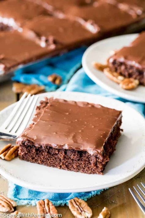 Texas Sheet Cake - Spend With Pennies Best Texas Sheet Cake Recipe, Chocolate Sheet Cake Recipe, Texas Sheet Cake Recipe, Sheet Cake Recipe, Texas Sheet, Texas Sheet Cake, Chocolate Sheet Cake, Sheet Cake Recipes, Decadent Cakes