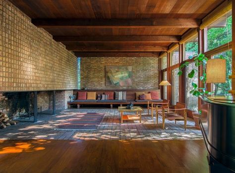 Paul Schweikher, Modern Homes For Sale, Unique Houses, House Museum, Brick Fireplace, Mid Century Modern House, Mid Century House, Historic Homes, House Inspiration