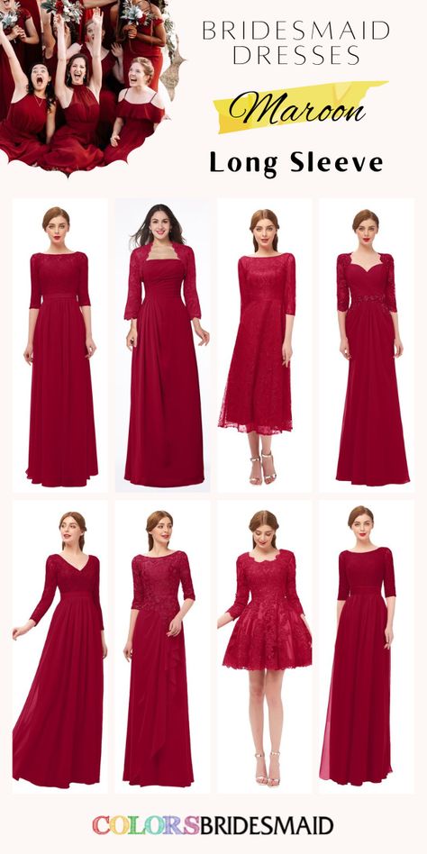 Maroon bridesmaid dresses with sleeve, on sale under $100, in 600+ custom-made styles and all sizes. 150+colors, made to order, fast arrived, color sample available. #colsbm #bridesmaids #bridesmaiddresses #redwedding #maroonwedding #weddingideas #dresswithsleeve #maroondress b2068 Bridesmaid Dresses With Sleeve, Bridesmaid Dresses Long Sleeve, Dresses With Sleeve, Dresses With Long Sleeve, Maroon Bridesmaid, Maroon Bridesmaid Dresses, Long Sleeve Bridesmaid Dress, Bridesmaid Dresses Long, Maroon Wedding