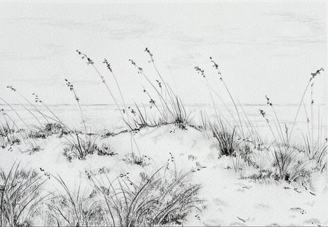 Beach Sketches, Grass Drawing, Sand Drawing, Dune Art, Graphite Drawings, Black And White Drawing, Beach Inspired, Sand Dunes, Photography Design