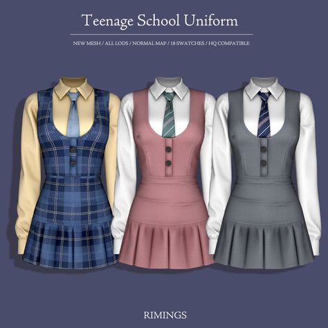 [RIMINGS] Teenage School Uniform | Patreon Sims 4 Cc Clothes School Uniform Girl, Sims4 School Uniform, Sims 4 Uniform Cc, Sims 4 School Uniform, Cc Shopping, Sasha Obama, Feminine Clothes, Sims 4 Cas Mods, Cc Sims4