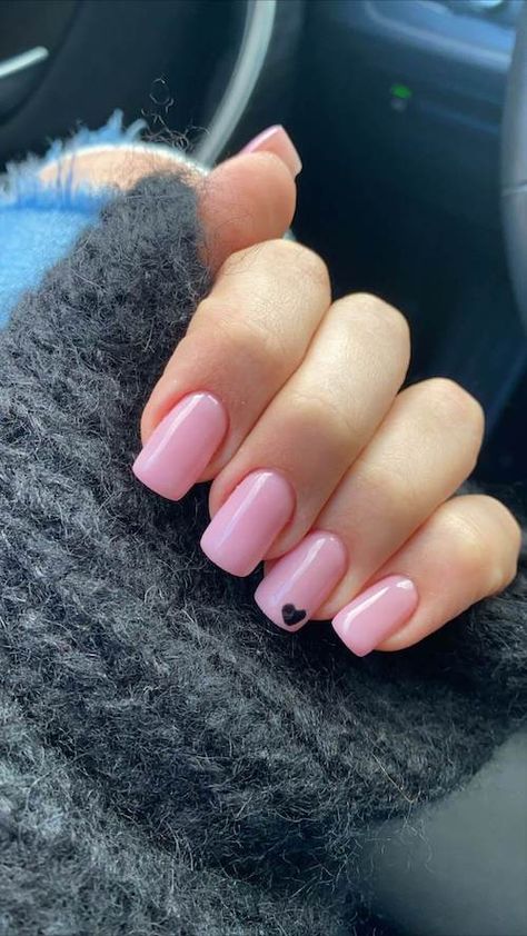 70+ Cute Valentine's Day Nail Designs You Will Love 2022 Natural Nails With Simple Design, Valentines Day Nails Heart On Ring Finger, Cute Simple Pink Nail Designs, Cute Ring Finger Nail Designs, Nails With One Design Ring Finger, Pink With Hearts Nails, Nails With Hearts On Them, Heart On Ring Finger Nail, Nails Pink With Heart