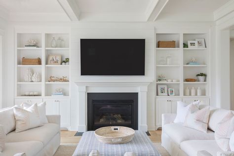 Megan Molten Portfolio White Living Room Designs, Megan Molten, Craftsman Modern, Modern Coastal Home, Feature Wall Living Room, Fireplace Built Ins, Living Room Decor Fireplace, Decorating Shelves, White Living