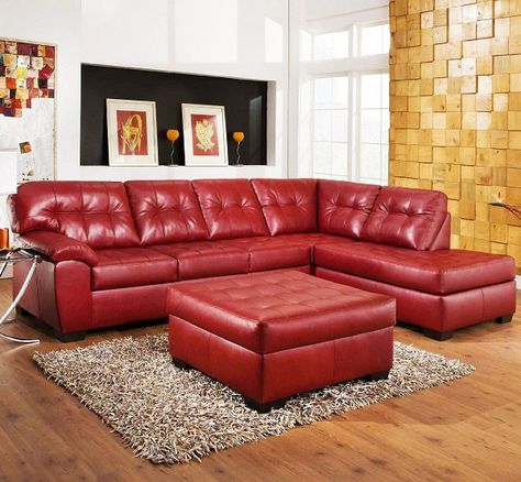 Would you consider a Red Sectional Leather Sofa for your living room? I certainly would! Red Leather Sectional, Red Leather Couch, Mocha Sofa, Red Sectional Sofa, Decorating With Red, Sofa Kulit, Red Leather Sofa, Furnitur Ruang Keluarga, Black Leather Sofa