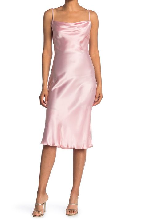 bebe Bias Satin Slip Dress available at #nordstromrack Madonna Inn Wedding, Carrie The Musical, 90s Midi Dress, Pink 90s, Madonna Inn, Casual Beach Wedding, Pink Slip Dress, Informal Weddings, Spring Wedding Guest Dress