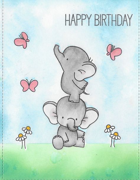 My  Favorite Things Happy Birthday Elephant Birthday Cards Handmade, Happy Birthday Elephant, Cartoon Photos, Easy Cartoon, Watercolor Birthday Cards, Birthday Card Drawing, Baby Elefant, Baby Elephants, Easy Cartoon Drawings