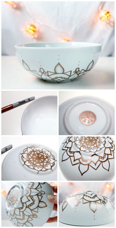 Sharpie Mandala, Sharpie Projects, Diy Pottery Painting, Day Journal, Diy Bowl, Diy Sharpie, Clay Plates, Diy Pencil, Pen Diy