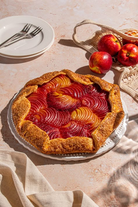 This super easy Nectarine Galette is the perfect summer dessert. The recipe is easily adaptable for almost any stone fruit that you have on hand. The crust is buttery, flakey, and delicious. Try this recipe with peaches, apricots, or plums! #HalfYourPlate #Galette #Nectarine #NectarineRecipe #NectarineGalette Nectarine Dessert, Nectarine Galette, Chicken Apricot, Galette Recipes, Nectarine Recipes, Brie Puff Pastry, Brown Butter Chocolate Chip Cookies, Galette Recipe, Puff Pastry Tart