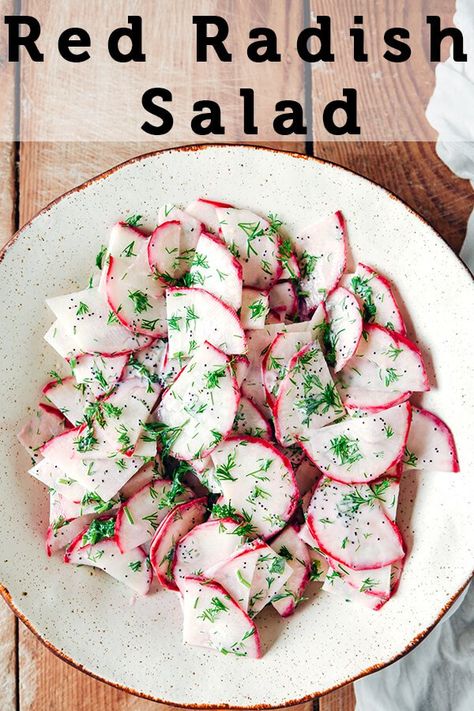 Red Radish Salad with a creamy yogurt and poppy seed dressing makes a delicious, tangy and crisp salad that you can pair with any meal. I can eat this all year round! #salad #redradish #sidedish Red Radish, Crisp Salad, Ancient Nutrition, Dill Dressing, Spring Salad Recipes, Healty Dinner, Creamy Yogurt, Radish Recipes, Roasted Radishes