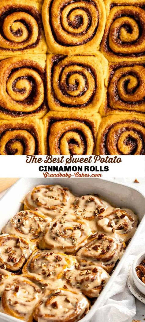 Sweet Potato Jacks Recipes, Sweet Potato Roll Cake, Sweet Potato Deserts, Sweet Potato Dessert Recipes Easy, Potato Cinnamon Rolls Recipe, Potato Dessert Recipes, Sweet Potato Desserts, Sweet Potato Blondies, Potato Desserts