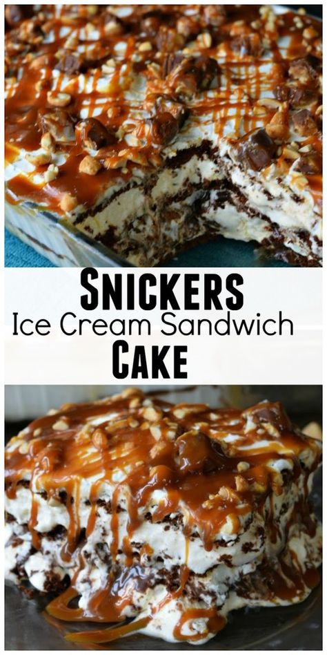 Snickers Ice Cream Cake, Cream Sandwich Cake, Snickers Ice Cream, Ice Cream Sandwich Cake, Ice Cream Cake Recipe, Sandwich Cake, Ice Cream Treats, Cream Sandwich, Homemade Whipped Cream