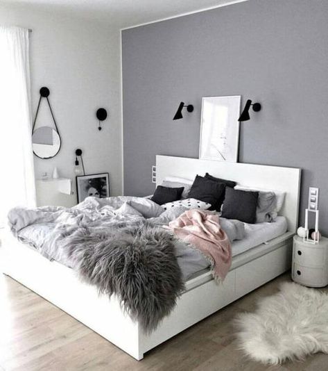 Gray Color Combinations and Accent Hues for Modern Bedroom Designs Bedroom Decor Grey Pink, Room Color Ideas Bedroom, Gray Bedroom Walls, Deco Rose, Decor Ikea, Cute Bedroom Ideas, Grey Room