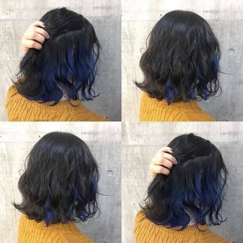 Under Hair Dye, Short Blue Hair, Hidden Hair Color, Peekaboo Hair Colors, Wavy Hair Overnight, Underlights Hair, Curly Hair Overnight, Gray Instagram, Blue Ombre Hair