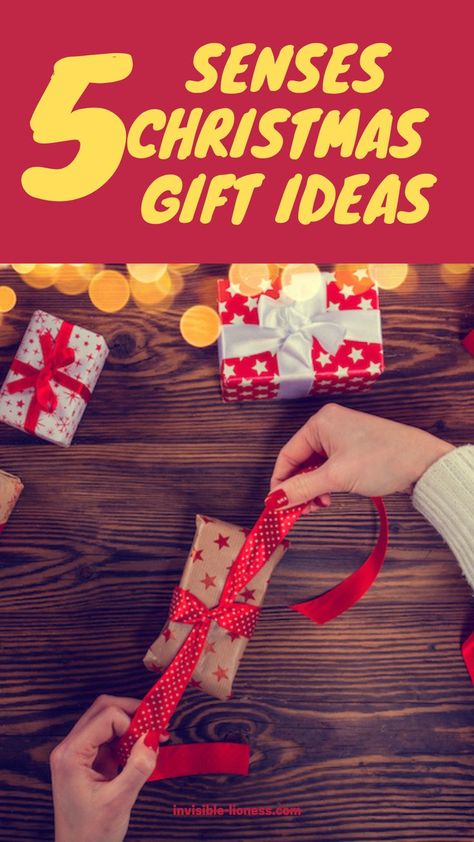 5 senses christmas gift ideas written over hands wrapping a christmas gift 5 Senses Christmas Gift Ideas, Senses Gift For Him Sound, Five Senses Gift Ideas, Five Senses Gift For Him, Senses Gift For Him, Expensive Gift Ideas, Gift For Her Ideas, Gift For Him Ideas, 5 Senses Gift