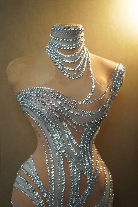 Exquisite Crystal-Embellished Sheer Illusion Dress with High Neck – Larosabride Ballroom Rhythm Dress, Crystals Outfit, Crystal Clothes, Drag Costume, Dress With High Neck, Dresses Nightclub, Crystal Dress, High Neck Designs, Exude Confidence