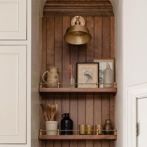 Stock Cabinet Coffee Bar, Coffee Bar Lighting, Cottagecore Home, Stock Cabinets, Kitchen Cabinets Decor, Office Ideas, Bar Lighting, Wood Design, Coffee Bar