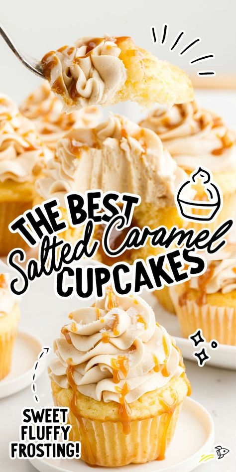 Salted Caramel Cupcakes Salted Caramel Filling, Caramel Buttercream Frosting, Homemade Salted Caramel, Salted Caramel Frosting, Salted Caramel Cupcakes, Creamy Frosting, Tin Recipes, Salted Caramel Cake, Moist Vanilla Cake