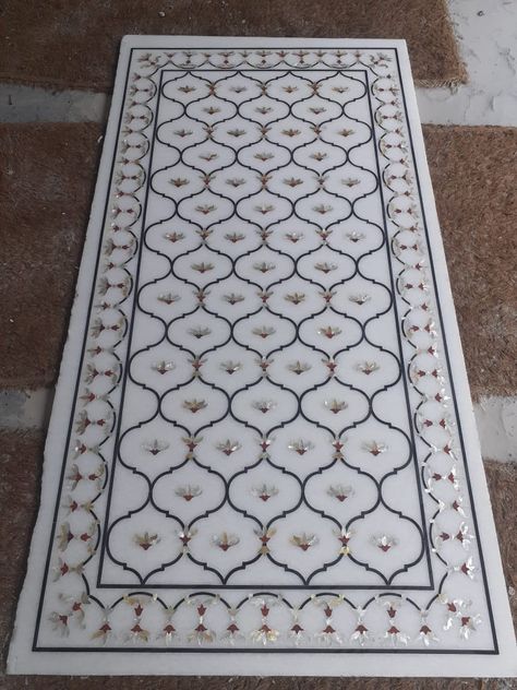 Mandir Inlay Design, Mandir Flooring Design, Dining Cupboard, Haveli Design, Indian Embassy, Marble Inlay Designs, Marble Inlay Floor, Classic Hall, Sheesh Mahal