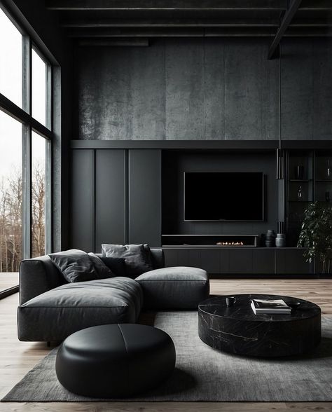 40 Dark and Moody Living Room Ideas - Home Soils Black Interior Design Living Rooms, Black Modern Interior, Dark And Moody Living Room, Moody Living Room Ideas, Black House Interior, Dark Living Room Ideas, Dark Living Room, Moody Living Room, Comfortable Sofas