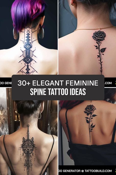 Find striking and empowering tattoo design ideas for your spine that celebrate femininity and beauty. Explore a diverse collection of elegant tattoos to inspire your next ink masterpiece. Whether you prefer delicate florals or intricate patterns, these spine tattoos are sure to make a statement and accentuate your style. Intricate Back Tattoo Women, Intricate Spine Tattoo, Tattoo Ideas Female On The Back, Non Floral Spine Tattoos, Tattoo Women Back, Back Next Tattoo, Ladies Spine Tattoo, Back Bone Tattoo, Spine Tattoo Cover Up Ideas