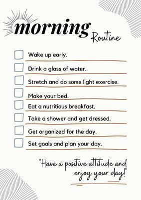 Beige Aesthetic Morning Routine Checklist - Templates by Canva Morning Routines List, Morning Checklist, Morning Routine Productive, Morning Routine Checklist, Routine Checklist, Light Exercise, Checklist Template, Nutritious Breakfast, Planning Your Day