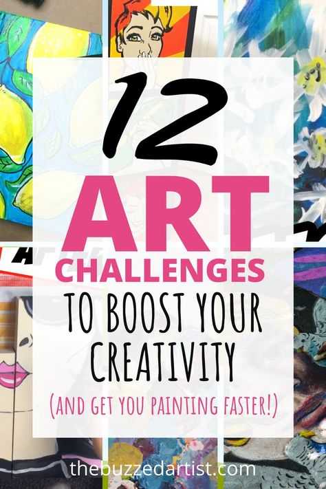 Art challenge ideas that will get you a huge boost in your creativity and get you painting slapping on the canvas faster (plus, have a ton of fun in the process) Art Practice Exercises, Challenged To Do With Friends, Ideas To Fill Your Sketchbook, Art Challenge Ideas, Painting Techniques For Beginners, Digital Art Programs, Painting Ideas Acrylic, Fill Your Sketchbook, Painting Challenge