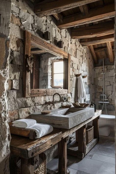 Rustic Bathroom Sink Ideas, Rustic Bathroom Sink, Rustic Modern Bathroom, Lodge Bathroom, Modern Rustic Cabin, Rustic Bathroom Shower, Rustic Bathroom Ideas, Rustic Bath, Cabin Bathrooms